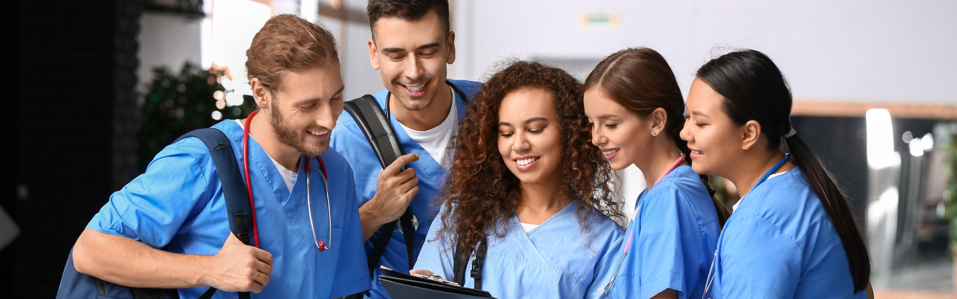 Group of nursing student in corridor of medical university